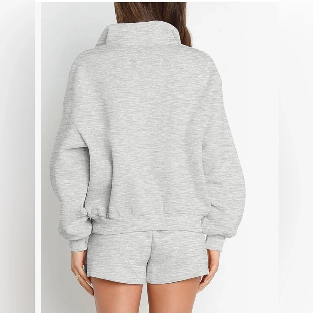 Gray Women's Quarter-Zip Sweatshirt - Picture 5 of 11