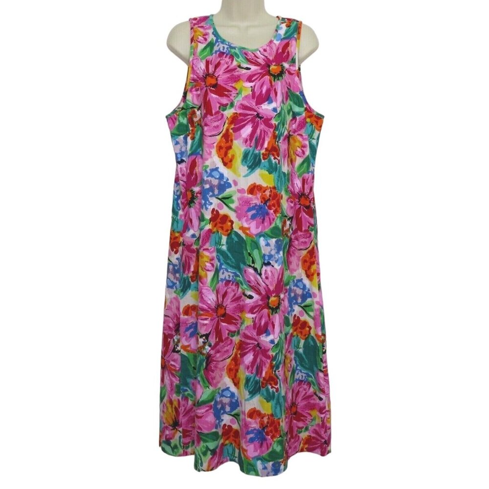 VTG Willow Ridge Women Petite Medium PM Cotton Floral Cottagecore Sundress Dress