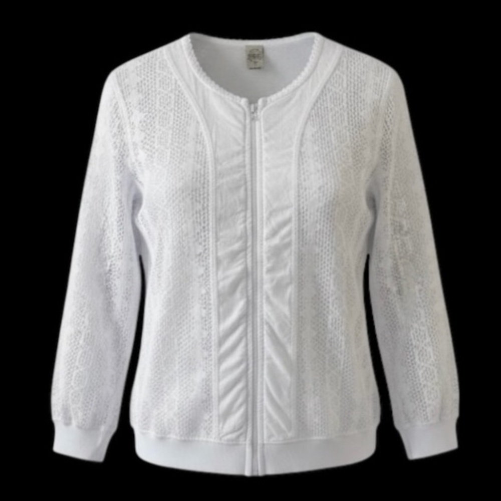 Blanco by Nature White Lace Zip Up Cotton Long Sleeve Jacket Size Large