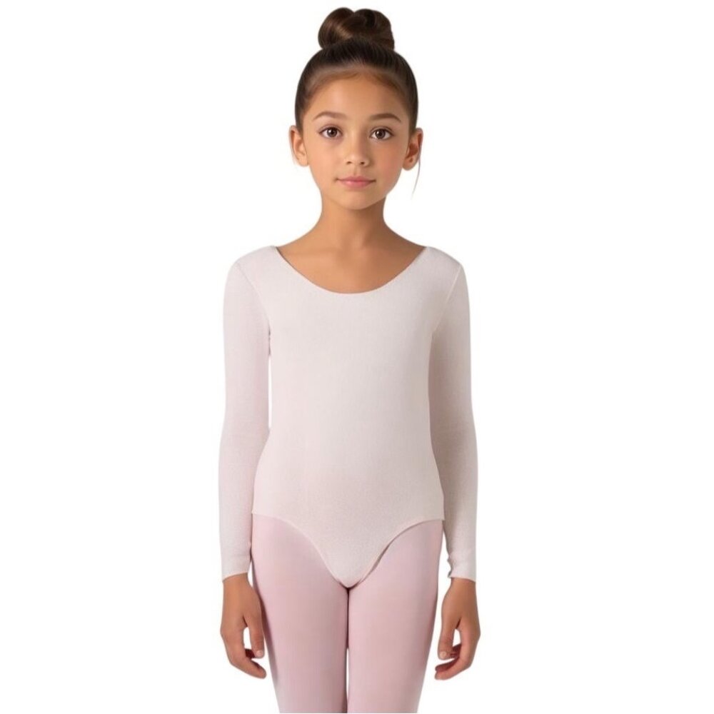 Danskin Childs I 6X-7 Leotard Theatrical Pink Long Sleeve Scoop Neck Dance