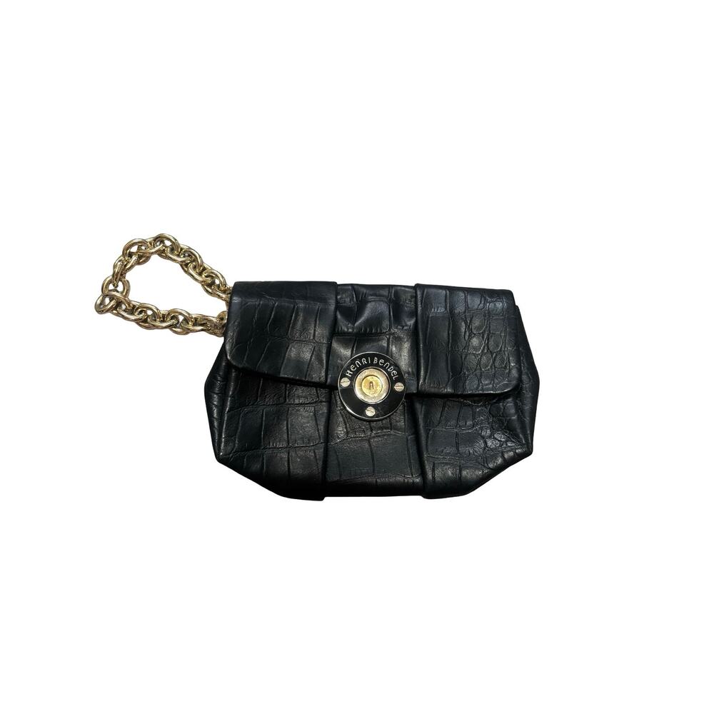 Henri Bendel Y2K Black Leather Wristlet | Gold Chain Mini Bag - Picture 2 of 7