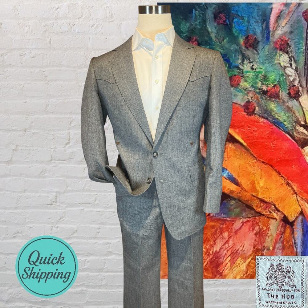 Vtg Custom 40R 34x31.5 Gray Burgundy Western Suit Unconstructed Rodeo Texas