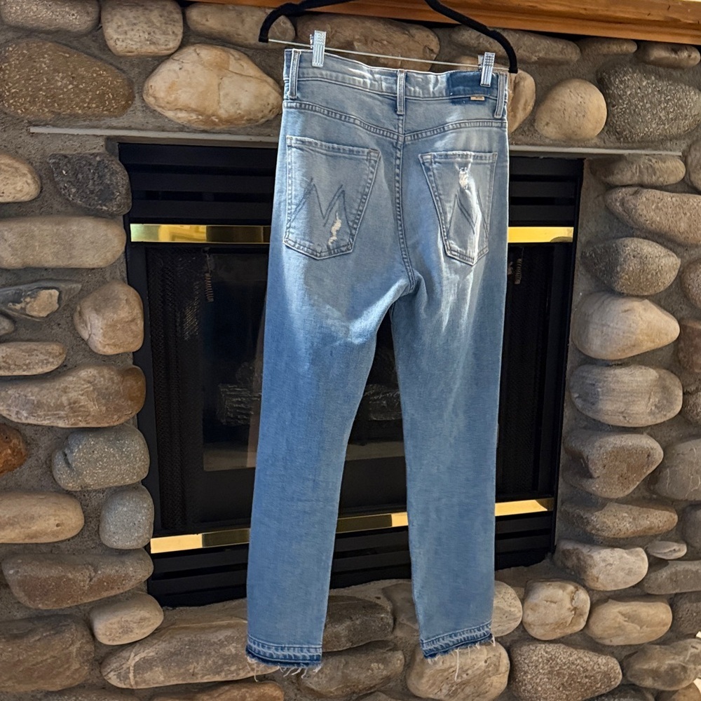 Mother Superior High Waisted Hiker Hover undone hem Distressed Blue Jeans - Picture 2 of 6