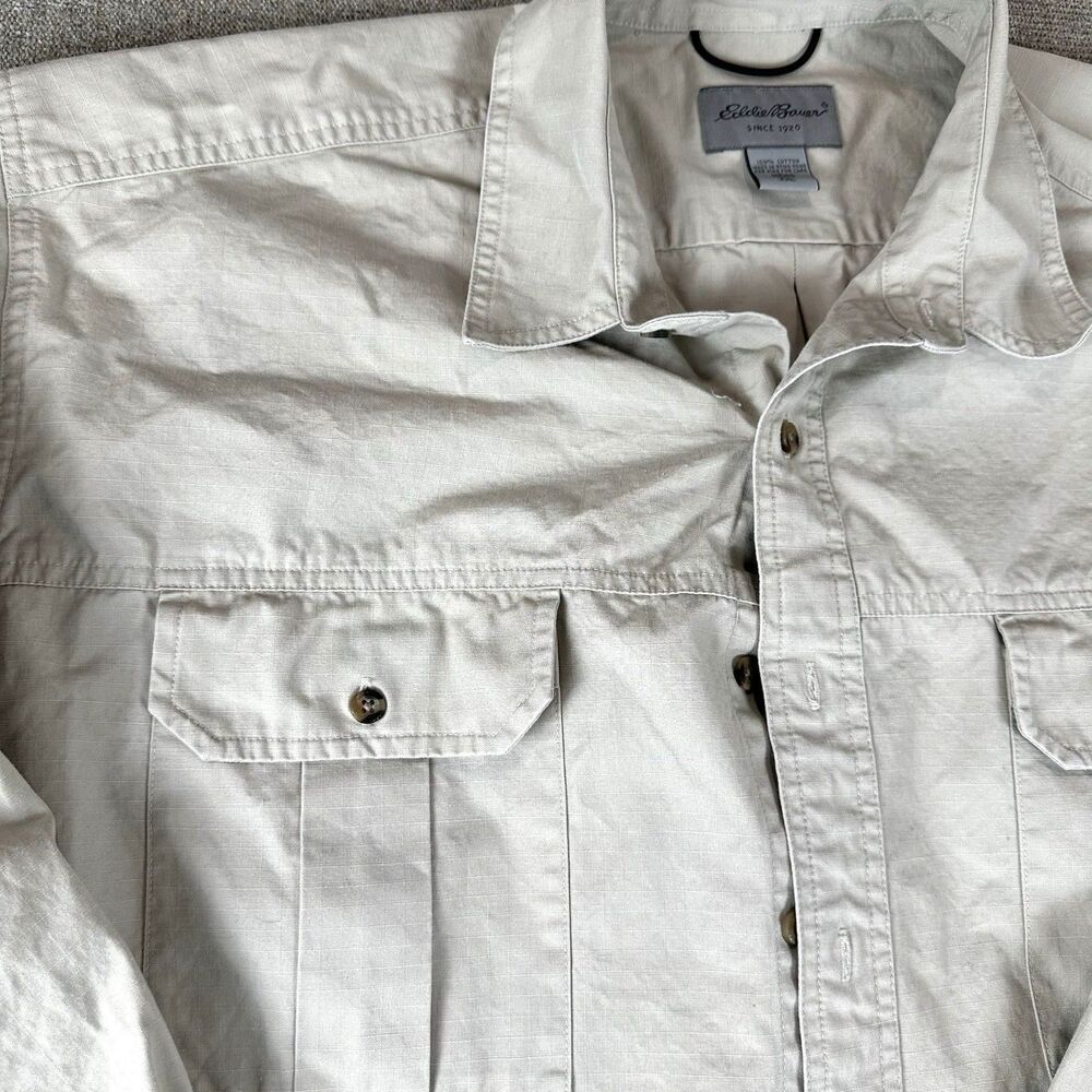 VTG Eddie Bauer Tan Beige Chore Shirt Mens XXL Khaki Heavy Outdoors Work Safari