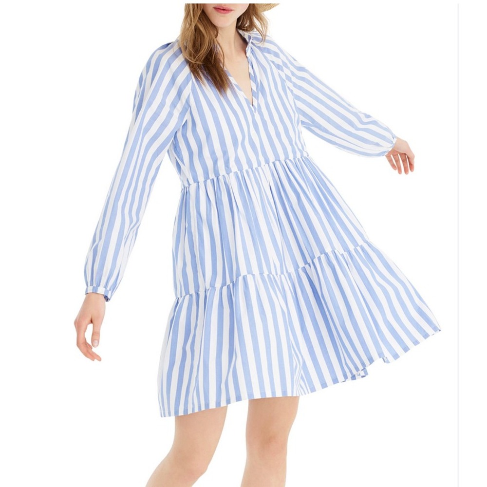 J.Crew Tiered Cotton Poplin Mini Dress in Barrie Stripe Size Medium BP851 2023 - Picture 2 of 10