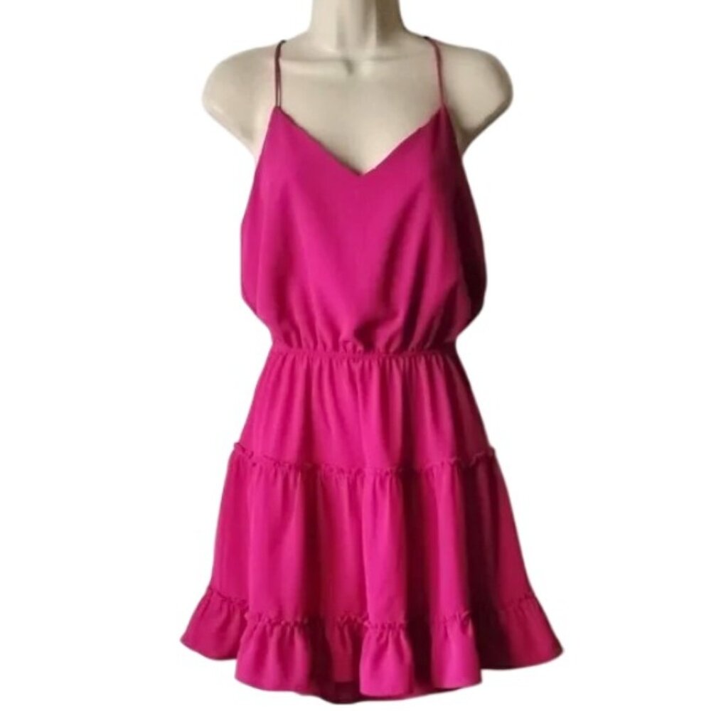 Vici Karty Tiered Mini Dress M Fuschia Racerback Blouson - Picture 3 of 8