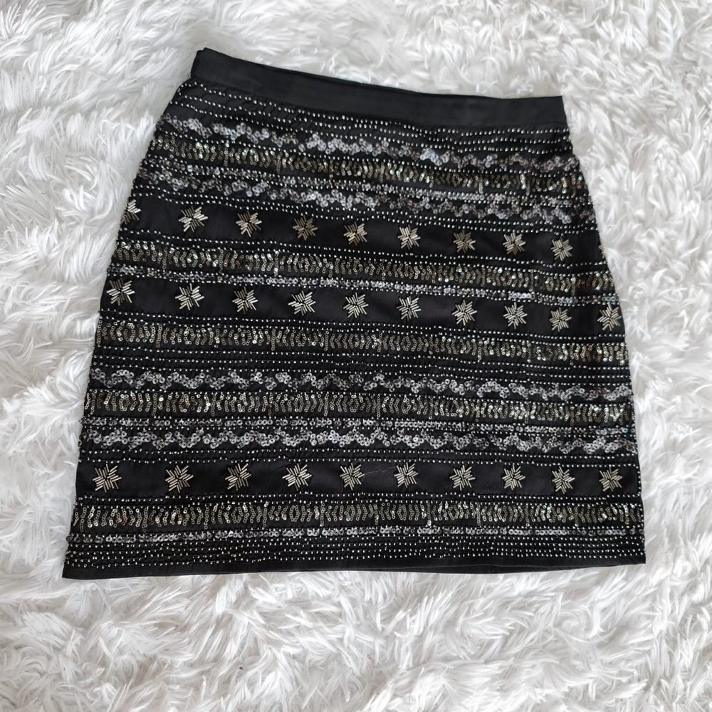 Alya Black Sequins Beaded Front Mini Skirt - Size Medium - Picture 7 of 7