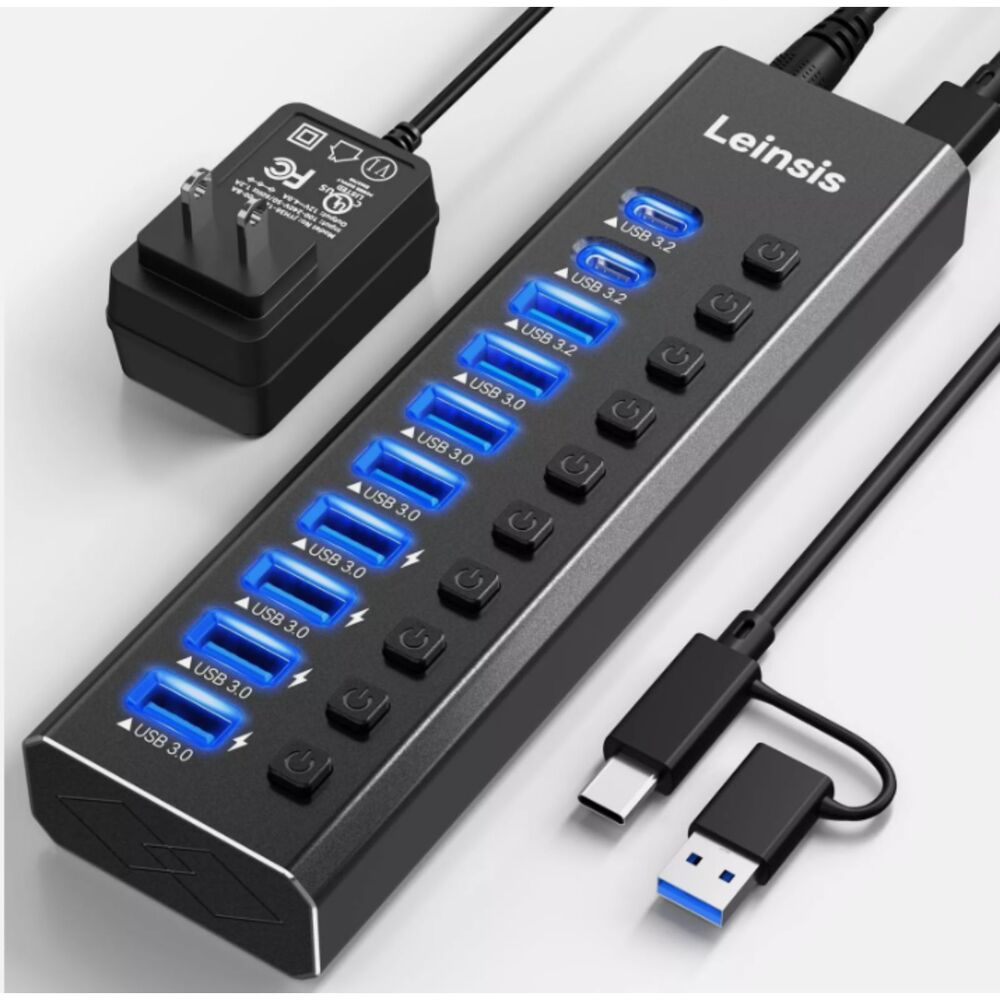 Powered USB‎ Hub 3.2, LEINSIS 10-Port USB 3.2/USB C Hub NEW