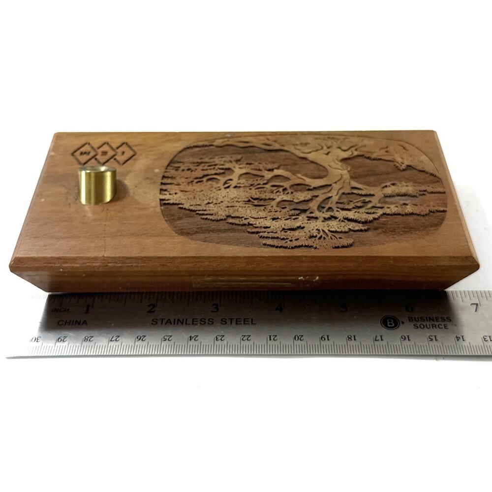 Vintage LaserCraft Engraved Walnut Desk Pen Holder Tree Art 7” - Picture 5 of 8