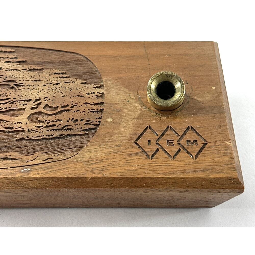 Vintage LaserCraft Engraved Walnut Desk Pen Holder Tree Art 7” - Picture 6 of 8