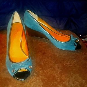 COACH SUEDE TEAL WEDGE HEELS 9