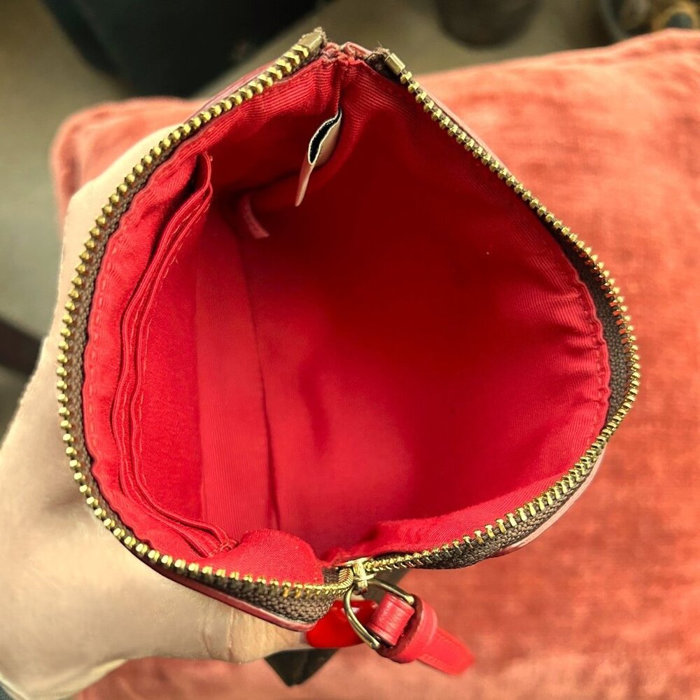 COACH Corner Zip Wallet Wristlet, Brown and Red - Picture 4 of 6