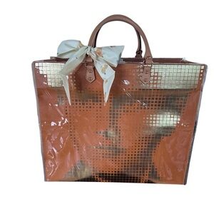 Authentic Louis Vuitton Elegant Tan and Gold Tote Bag