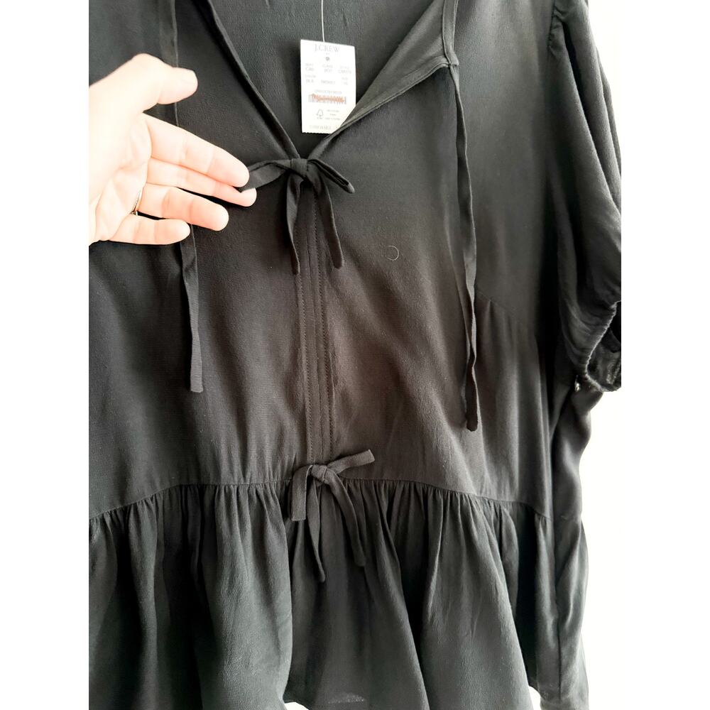 J.Crew Factory | NWT Tie-Front Puff-Sleeve Top Black | Sz 16 - Picture 4 of 10