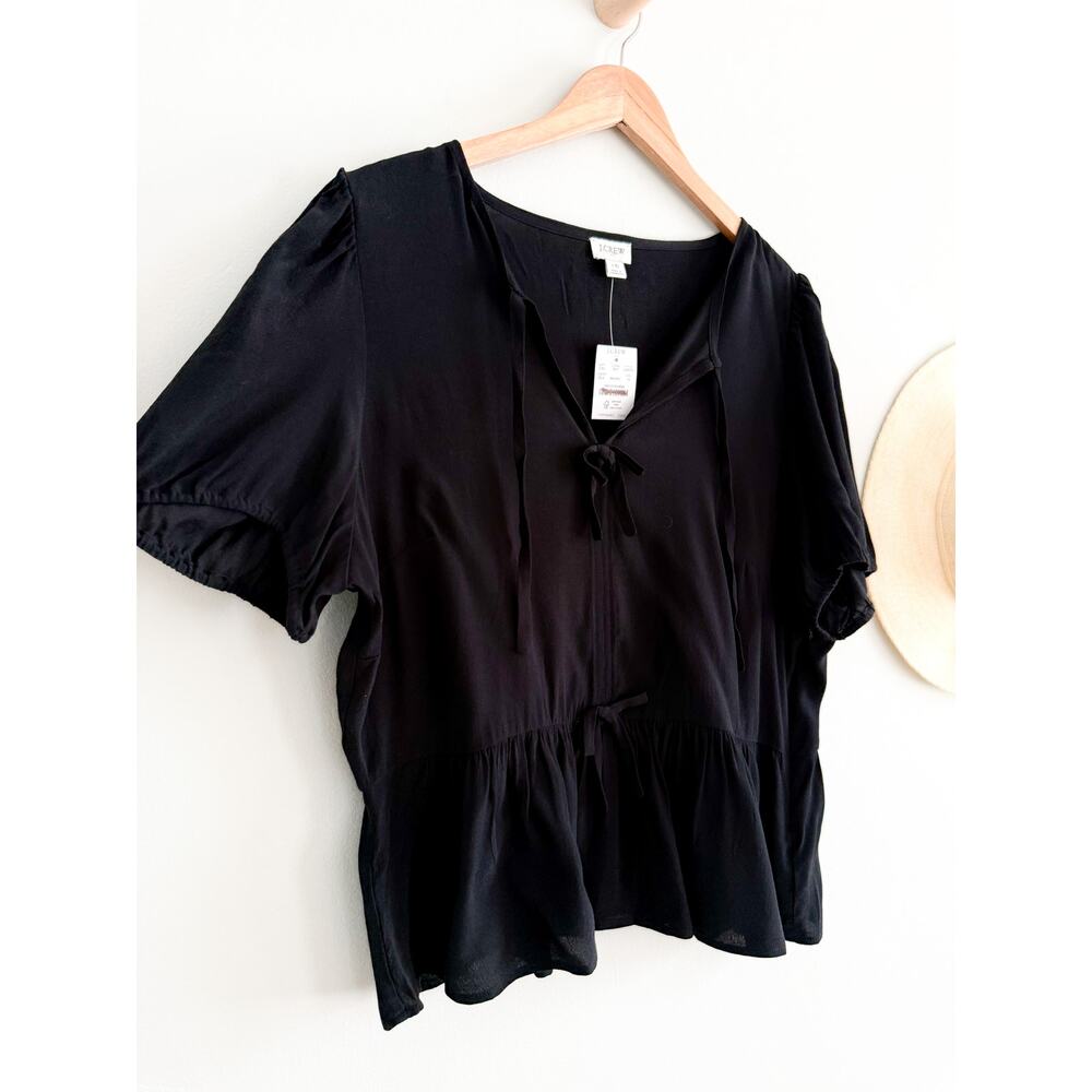 J.Crew Factory | NWT Tie-Front Puff-Sleeve Top Black | Sz 16 - Picture 3 of 10