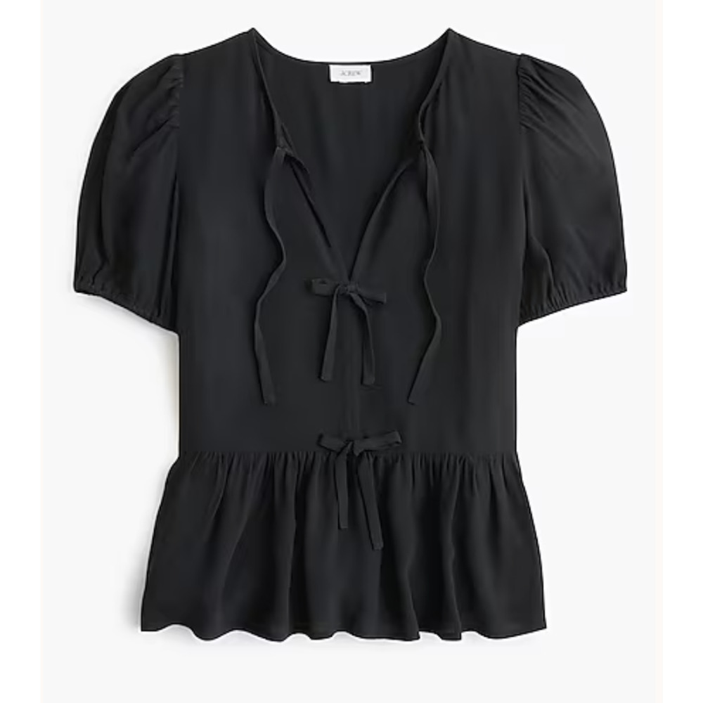 J.Crew Factory | NWT Tie-Front Puff-Sleeve Top Black | Sz 16