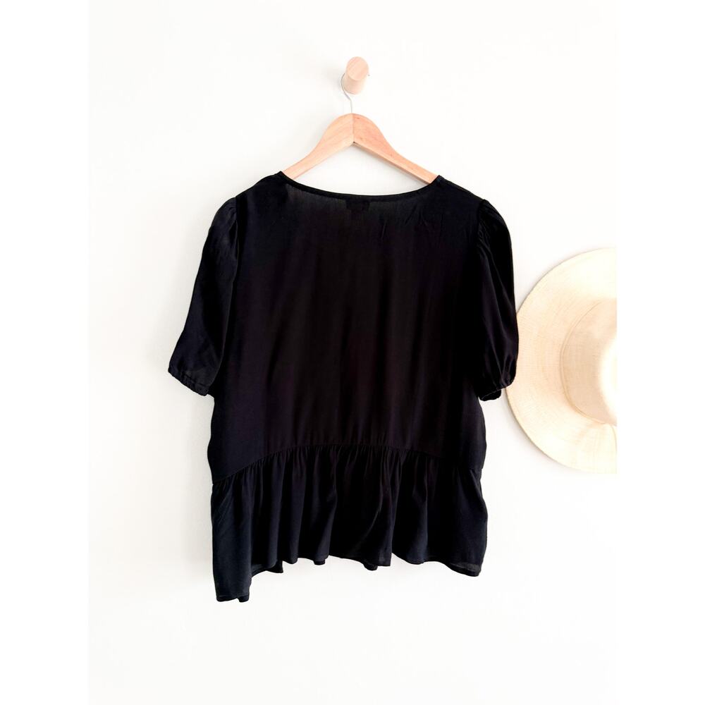 J.Crew Factory | NWT Tie-Front Puff-Sleeve Top Black | Sz 16 - Picture 10 of 10