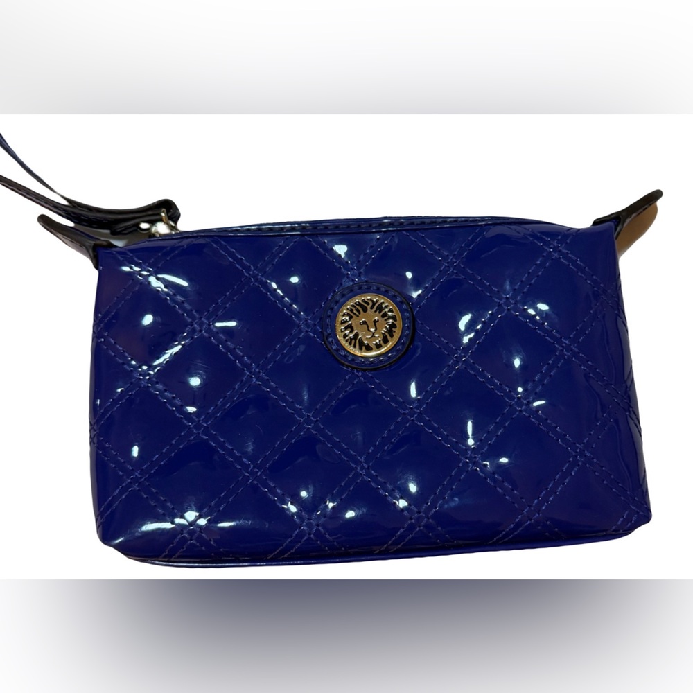 Anne Klein Blue Patent Leather Wristlet with Multicolor Accents