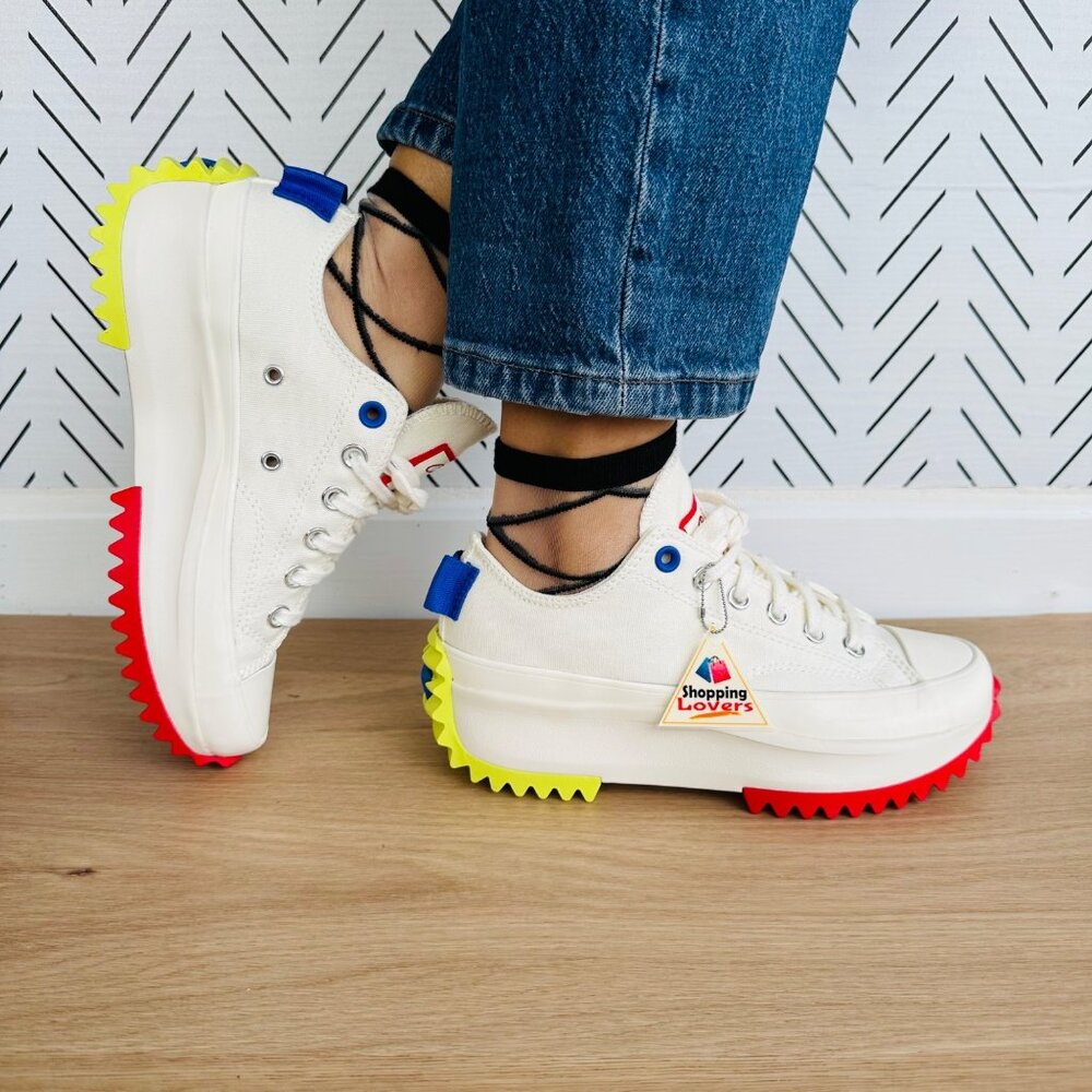 ❤️Converse Run Star Hike Ox Platform 9.5 Womens Shoes Beige Red Sneakers A08196C