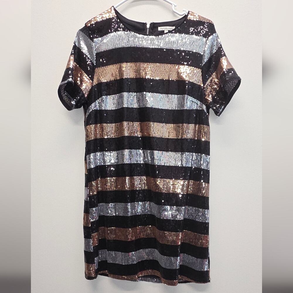 Charlotte Russe Black Gold and Silver Sequin Blouse SIZE M