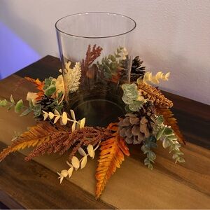 Mainstays Harvest Fall Hurricane Candle Holder Centerpiece Pinecone Floral
