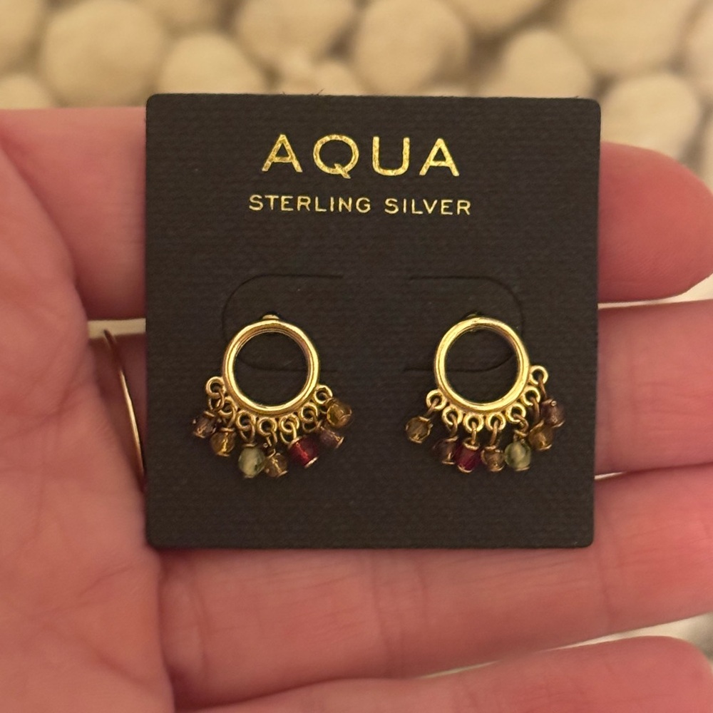 Aqua Gold Earrings with Colorful Accents