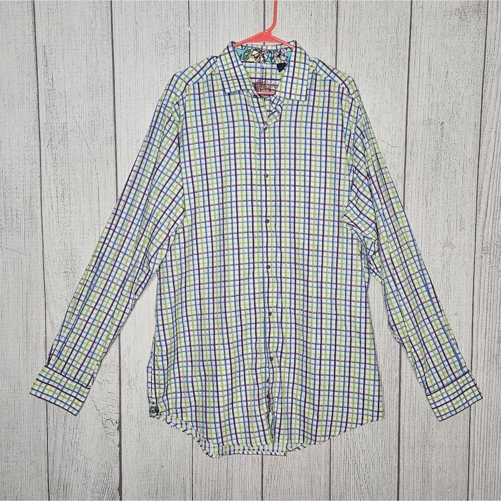 Robert Graham Flip Cuff Floral and Plaid Button Down, size 1XT