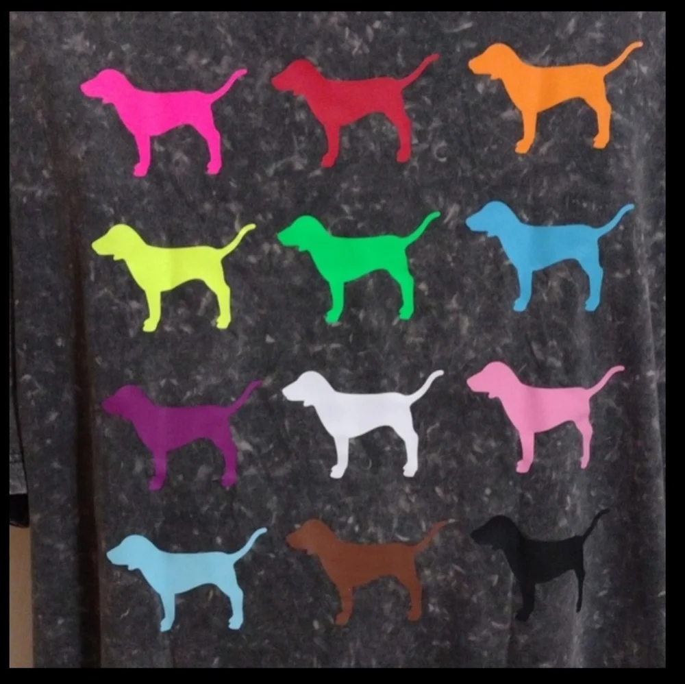 Victoria Secret PINK Logo Black Acid Wash Tee With Dog Logo One Size 🆕 - Picture 5 of 8