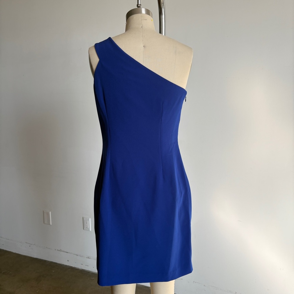 $445 NWT Halston “Dalary” One-Shoulder Mini Dress in Lapis Sz 4 - Picture 11 of 12