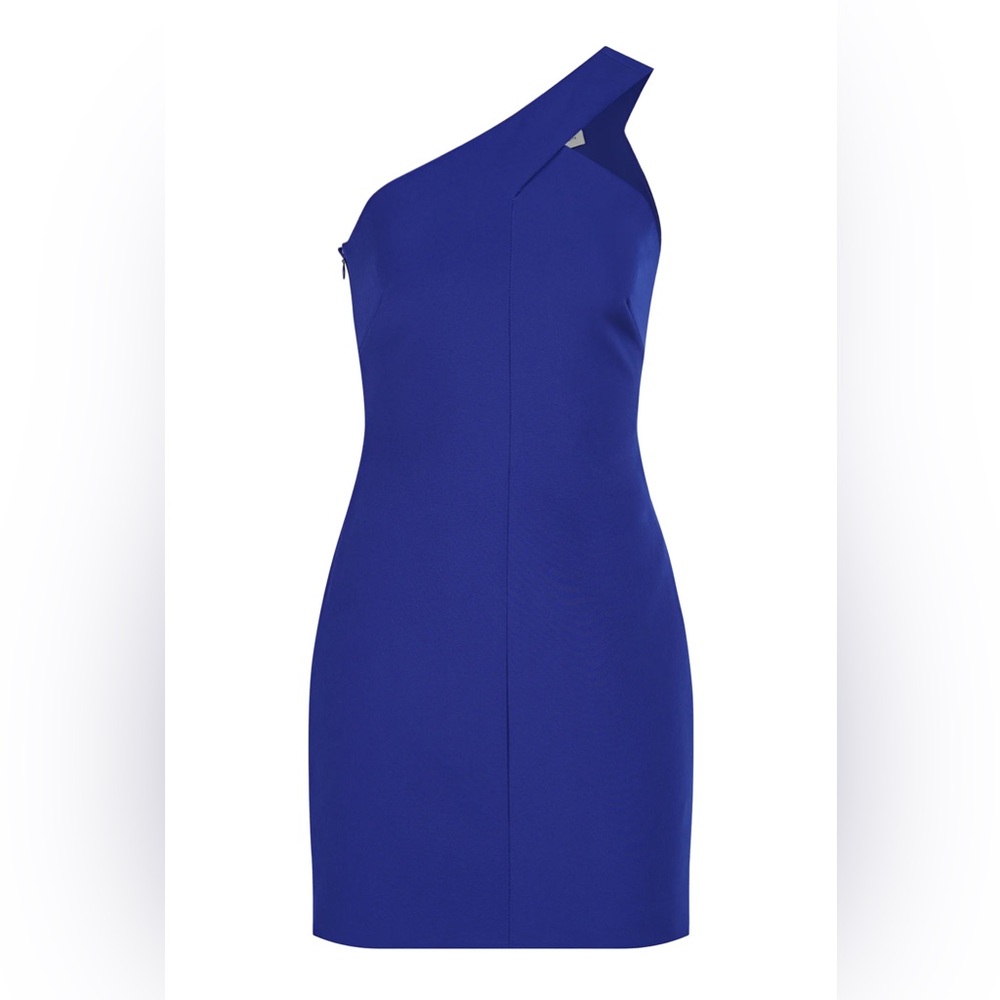$445 NWT Halston “Dalary” One-Shoulder Mini Dress in Lapis Sz 4 - Picture 3 of 12