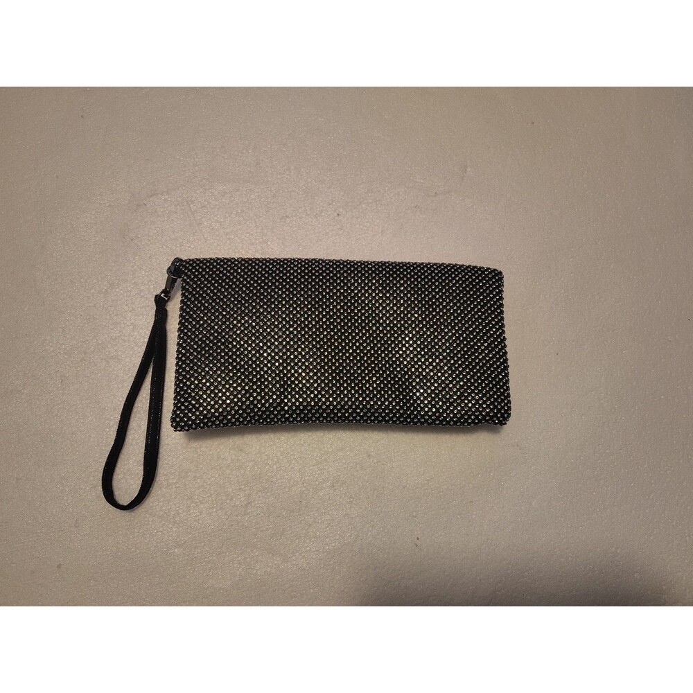 Madison West Fold Over Wristlet Clutch Glitter Rhinestone Black Silver - Picture 3 of 4