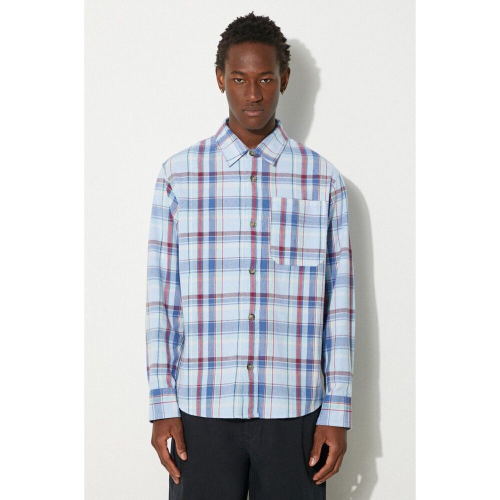 A.P.C. Shirt Mens XL Blue Plaid Button Up Pocket Long Sleeve Casual $270