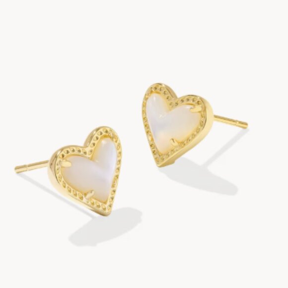 Kendra Scott Jewelry - Kendra Scott Ari Heart Gold Stud Earrings in Ivory Mother-of-Pearl
