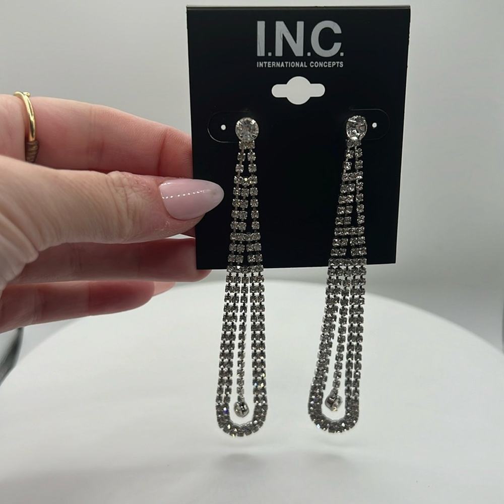 I.n.c. International Concepts Silver-Tone Crystal Pendulum Drop Earrings - Picture 2 of 4