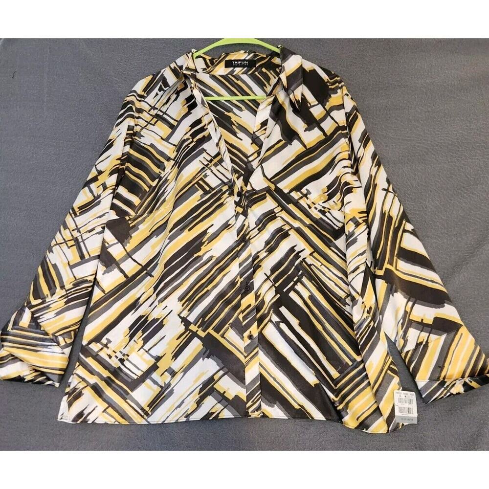 Taifun Women's Shirt US 16 Multi Art Wear Long Sleeve Collared‎ Basic Blouse NWT
