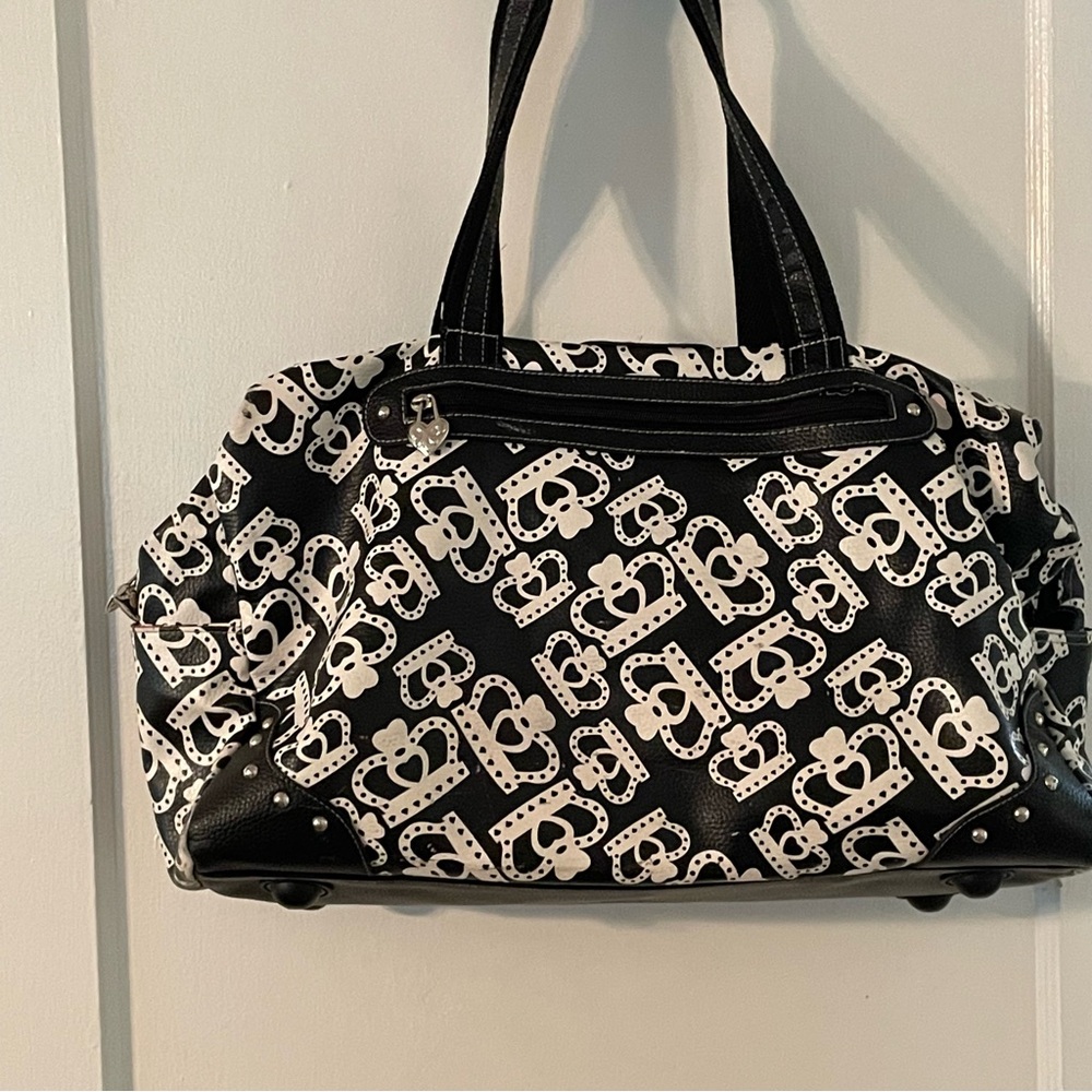Kathy Van Zeeland Black and White Crown Weekender Duffle Bag