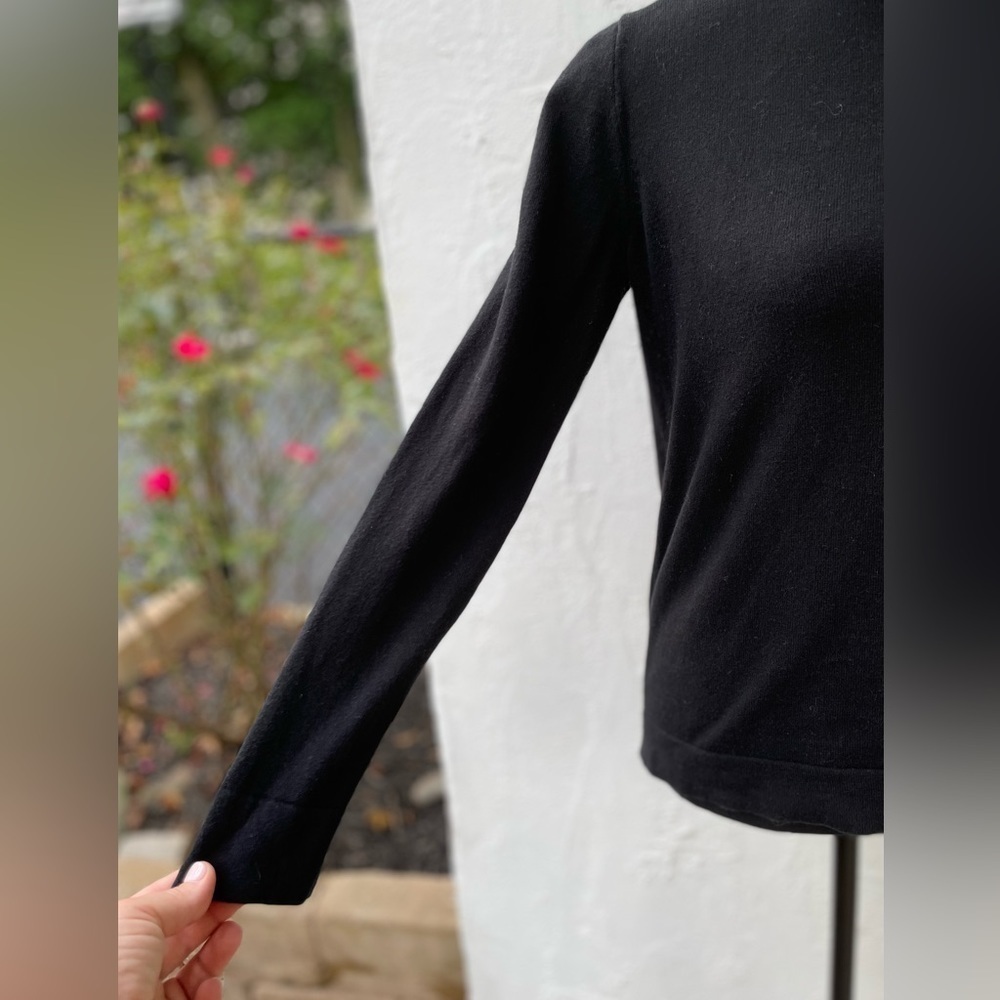 J. Crew Factory Black Ruffle Sweater with Gold Buttons Cotton Size Small - Picture 4 of 8