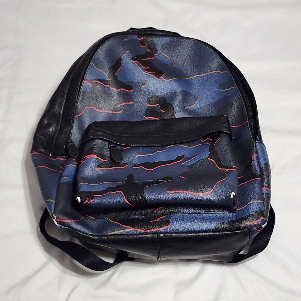 Coach Charles Leather Backpack Multicolor Camouflage