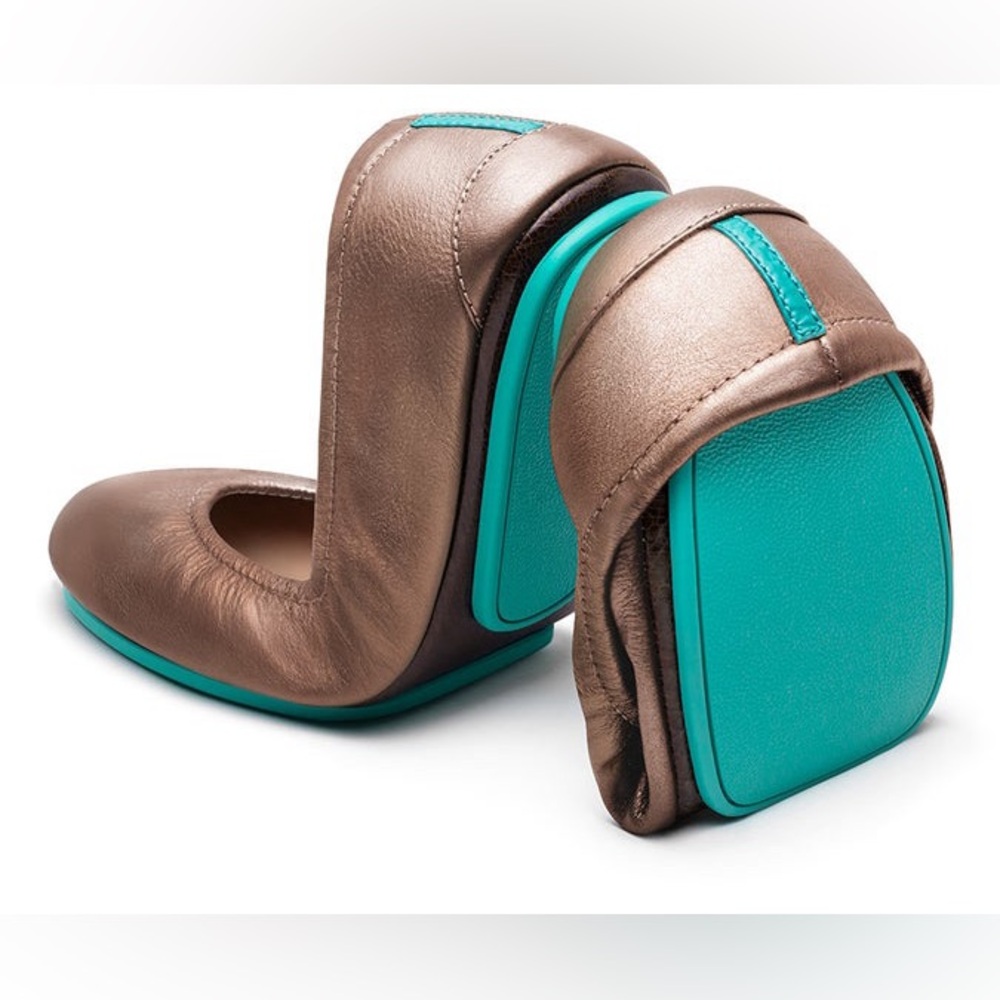 Tieks Metallic Bronze and Teal Foldable Flats size 7