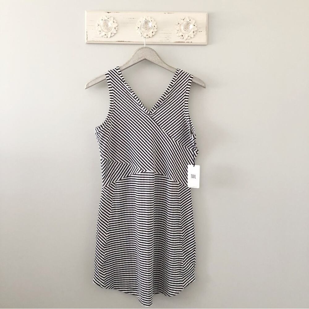 Tail Activewear Stripe V Neck Dress with Cross Over Panel NEW