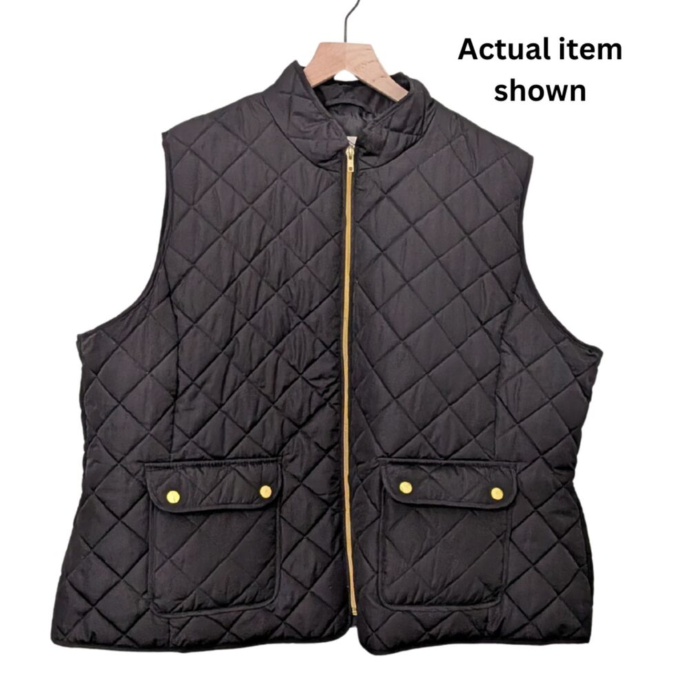 🖤 St. John's Bay Black Quilted Vest Plus Size 3X Gold Zip Puffer - Picture 3 of 9