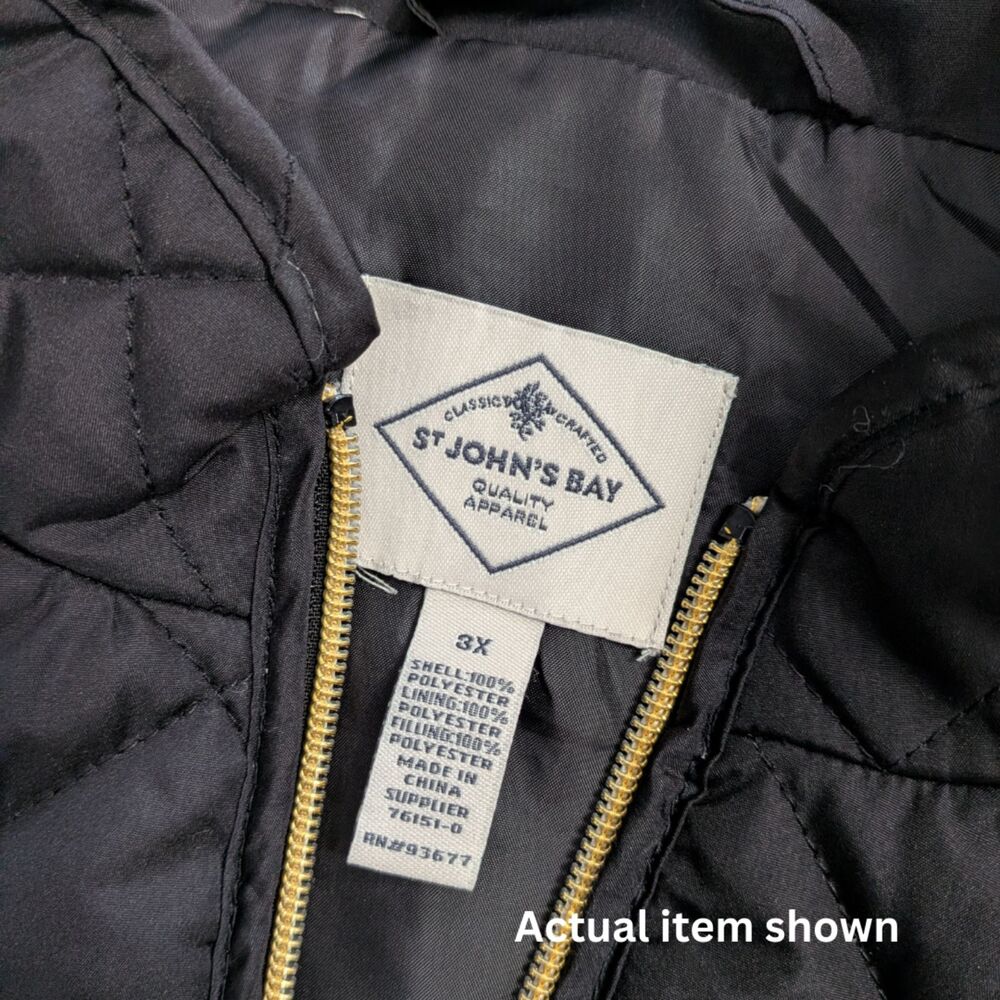 🖤 St. John's Bay Black Quilted Vest Plus Size 3X Gold Zip Puffer - Picture 7 of 9