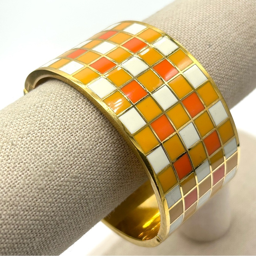 Kate Spade ‘A Walk in the Park’ Checked Hinged Bangle Bracelet