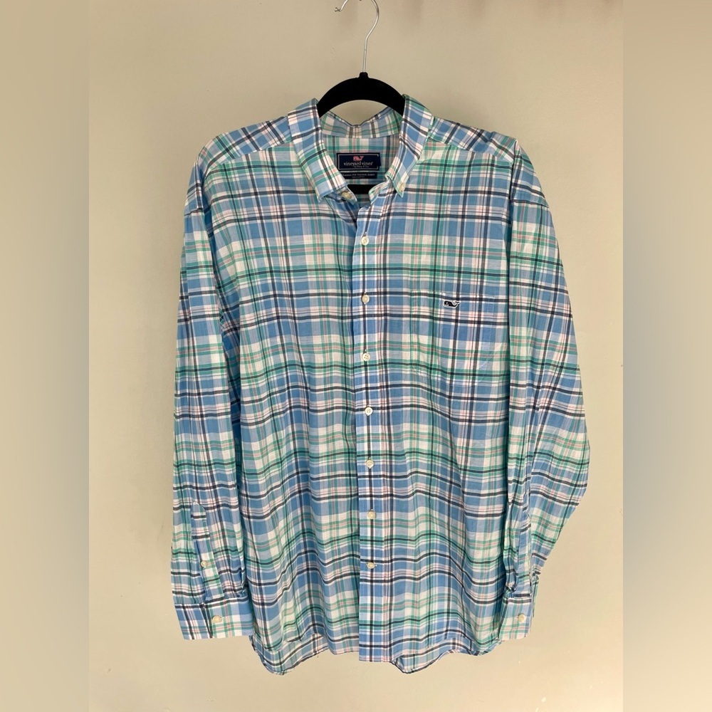 Vineyard Vines Classic Tucker Shirt Button Down Plaid Pink Blue S Cotton