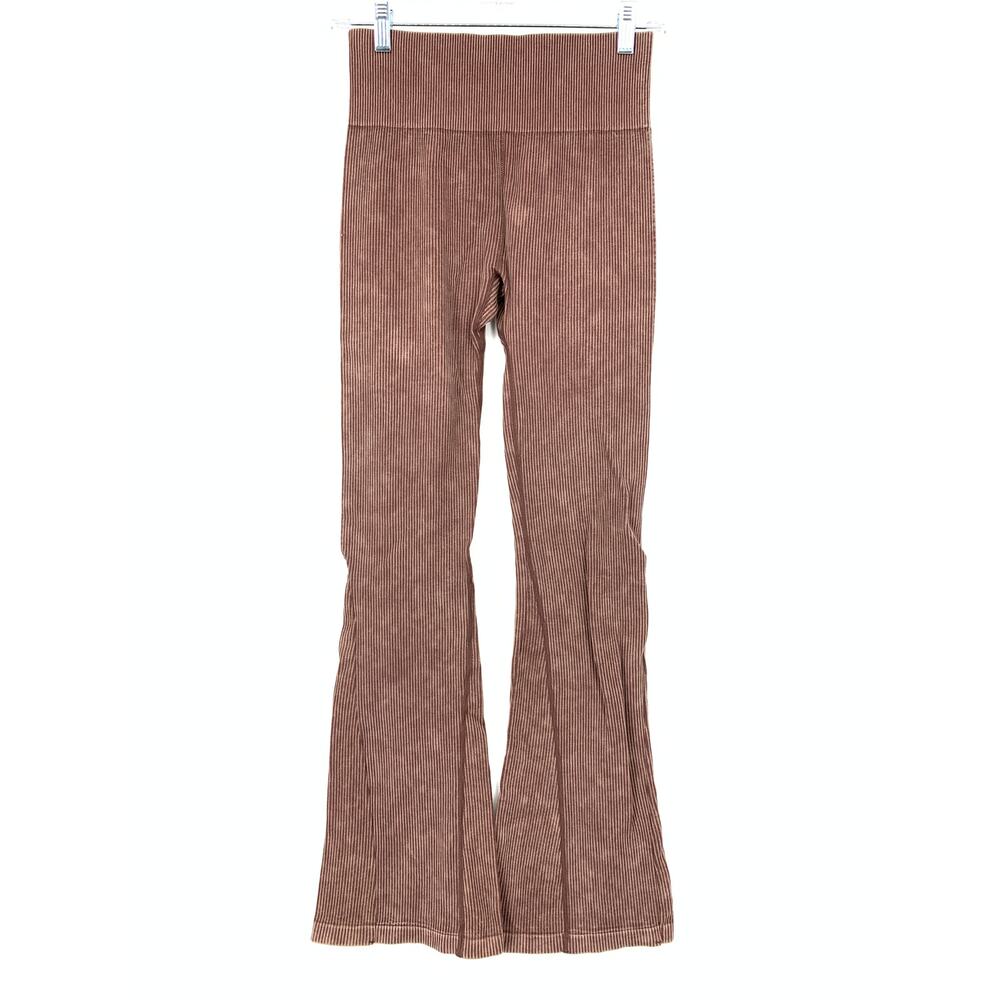 Unbranded Flare Leg Leggings Womens Apx Size Small Brown Mauve Ribbed Knit
