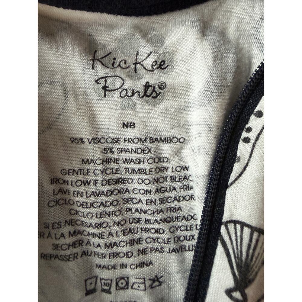 Kickee Pants Bamboo Zipper Footie NB Black White Print Sleeper - Picture 4 of 5