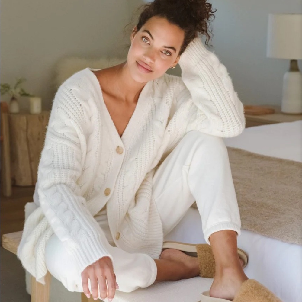 Jenni Kayne White Cable Knit Cardigan