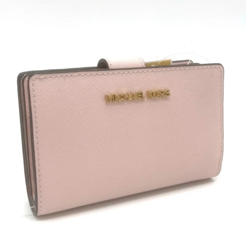 Michael Kors Medium Bifold Zip Chain Wallet Powder Blush