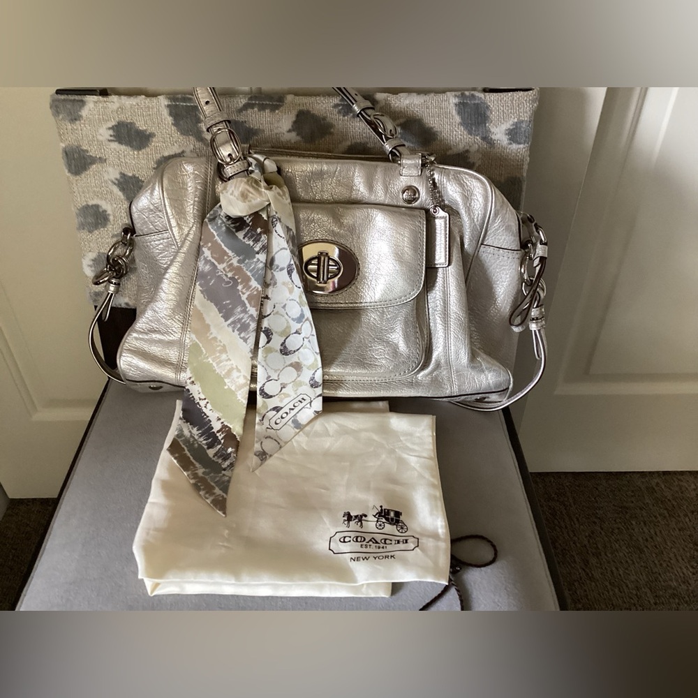 Coach Kristin Turnlock Leather Satchel plus Scarf