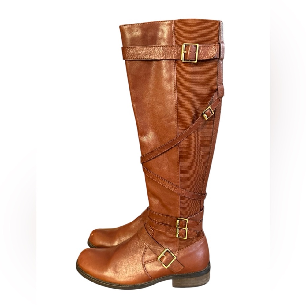 Miz Mooz Kira Brown Over the Knee Boots with Decorative Straps Women’s Size 6.5 - Picture 3 of 11